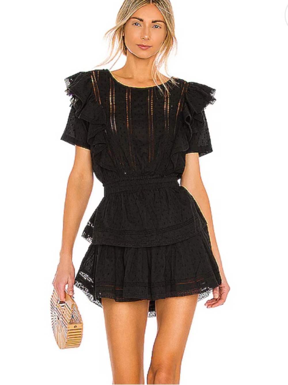 Love Shack Fancy Black Natasha Mini Dress